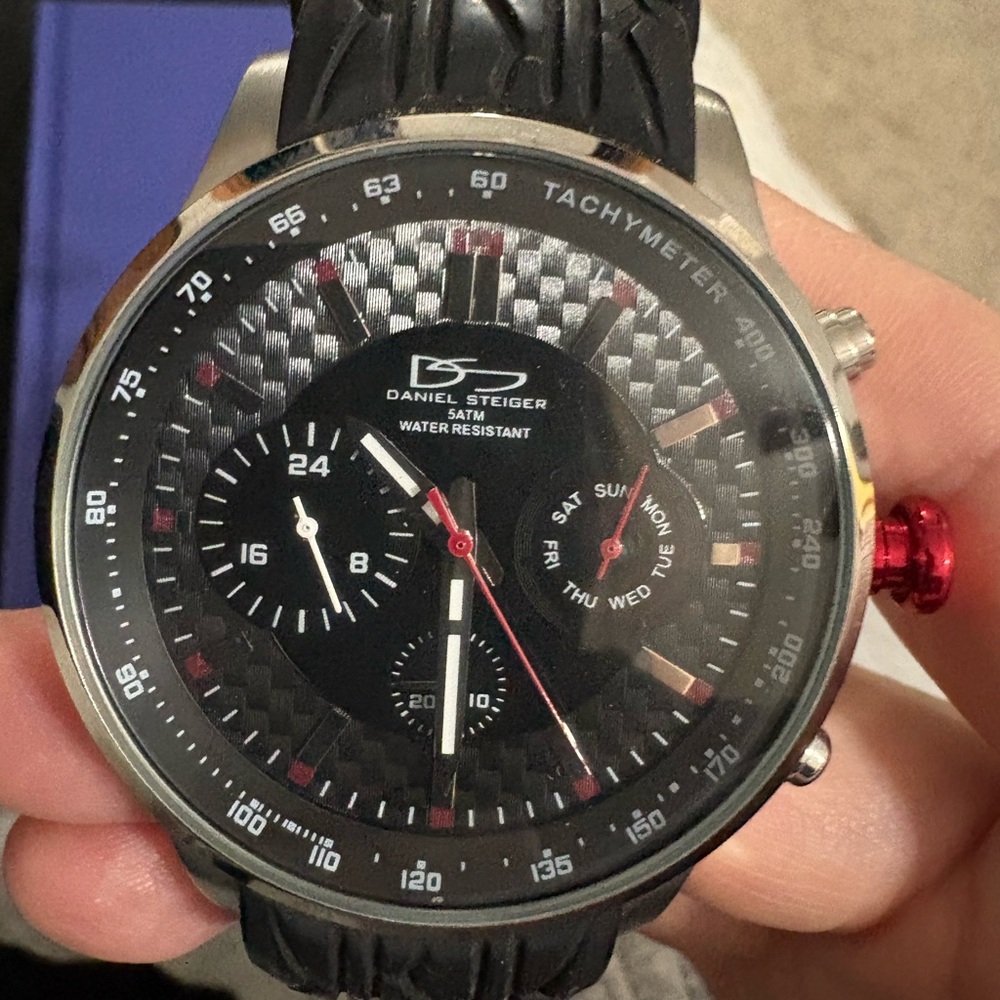 Men’s Silver Stainless Steel Watch - Black Strap